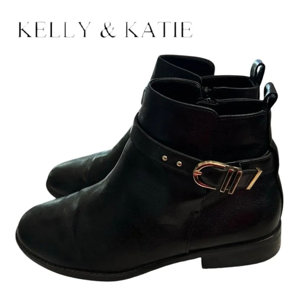 Kelly & Katie Gavilea Black Buckle Women's Ankle Boots Booties 9.5